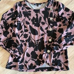 Adrienne Vittadini Women Long Sleeve Flannel Floral Violet Black Size S
